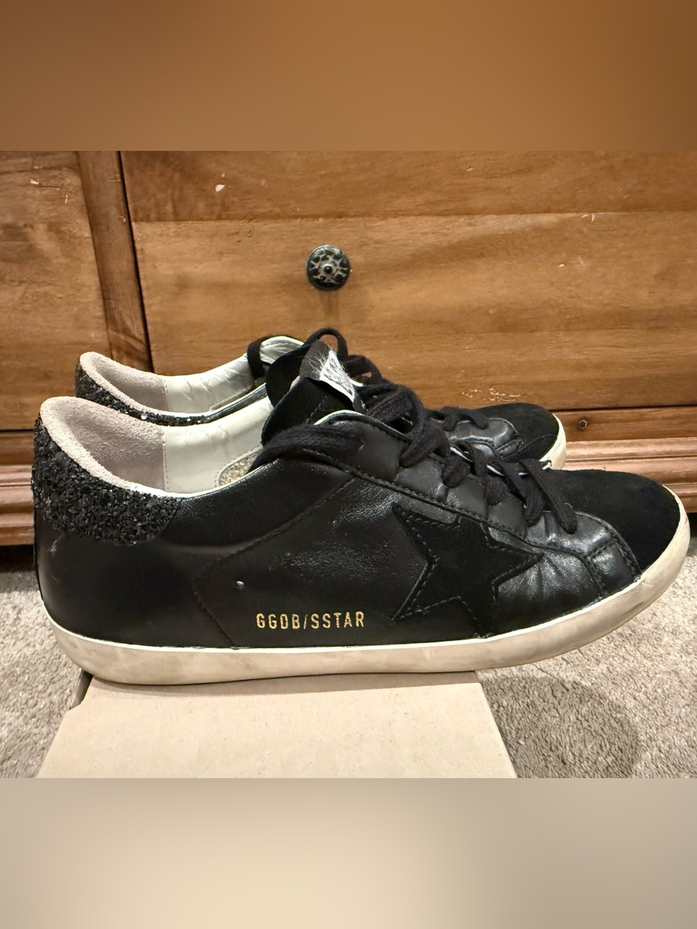Golden Goose Black Leather Low-Top Sneakers with Glitter Heel - Picture 3 of 8